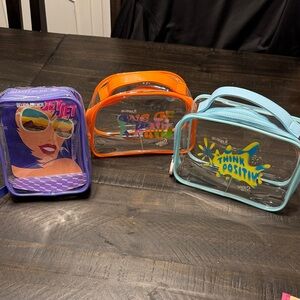 Bundle of 3 Cosmetic Makeup Skincare Zipper Plastic Bags Assorted Colors Brands